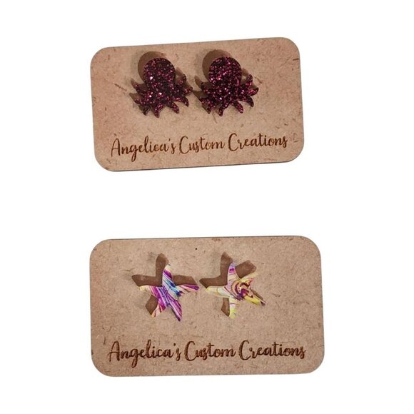 Sea Sparkle Acrylic Stud Set - Pink Sparkle/Pastel Pink Swirl - Picture 1 of 1